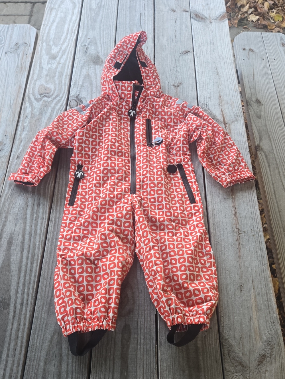 Ducksday Hooded Rainsuit Red Geometric Pattern Size 92-98